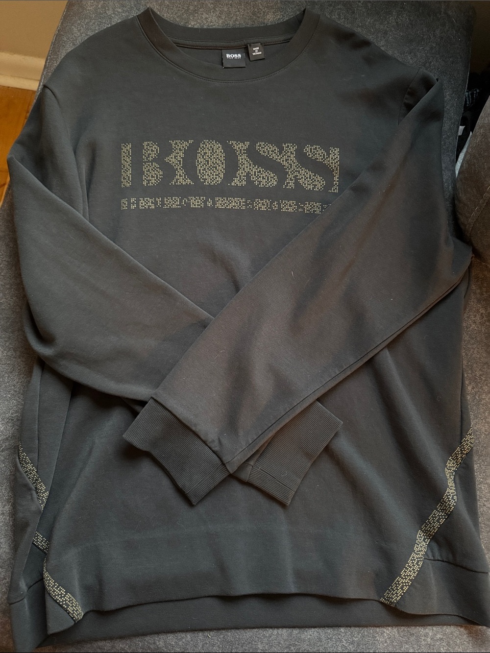 Boss Black Crewneck Sweater with Subtle Patterned Logo